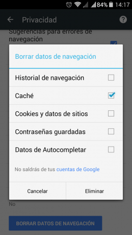 Borrar datos de navegación Android