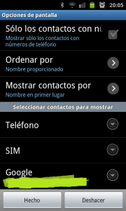 Agenda Android opciones de pantalla.