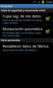 Restablecer datos de fabrica en Android. Restablecer datos de fabrica en Android.