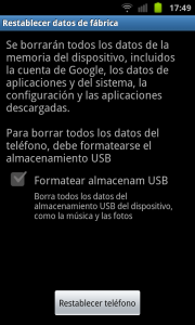 Restablecer datos de fabrica en Android, formatear usb. Restablecer datos de fabrica en Android, formatear usb.