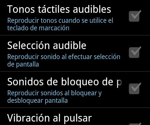 Los tonos audibles y la vibración al pulsar, consumen batería.