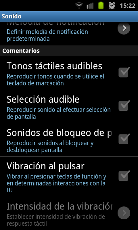 Tonos audibles y vibracion al pulsar en Android
